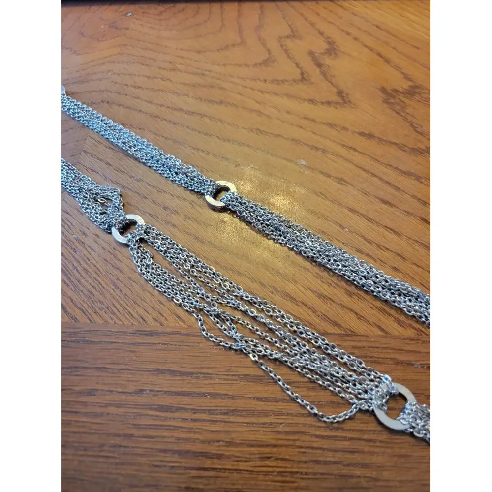 Vtg Necklace Silver Tone Multi-Strand‎ Adjustable Chain Link Fashion Jewelry